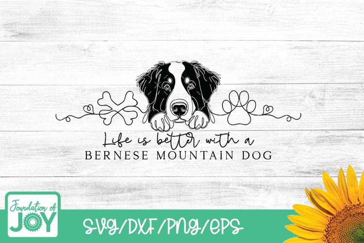 Life is better with a Bernese svg, continuous line art
