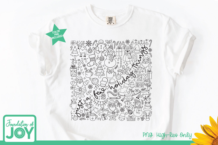 Holiday Things png, Simple Christmas line art, Santa png