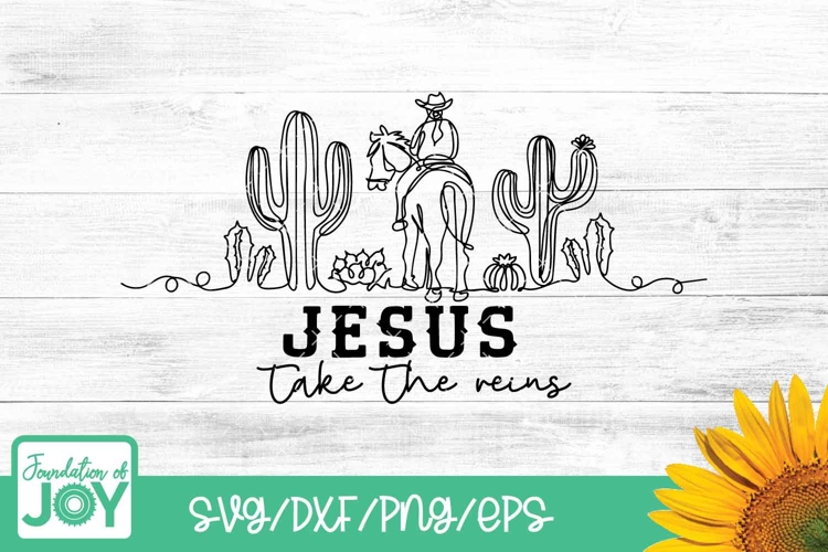 Jesus take the reins png, continuous line art, cowboy png