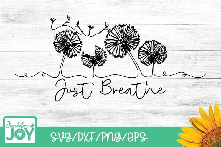 Just Breathe PNG, Dandelion design, Continuous line art