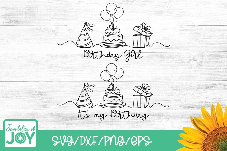 Birthday Girl T-Shirt png, continuous line art svg