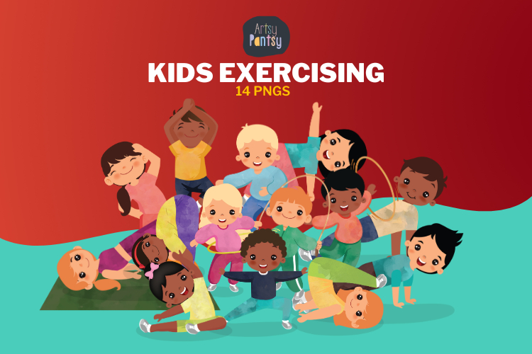 Kids Exercising Clipart Bundle