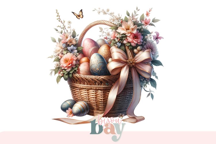 Easter Basket Digital Art, Spring Flowers