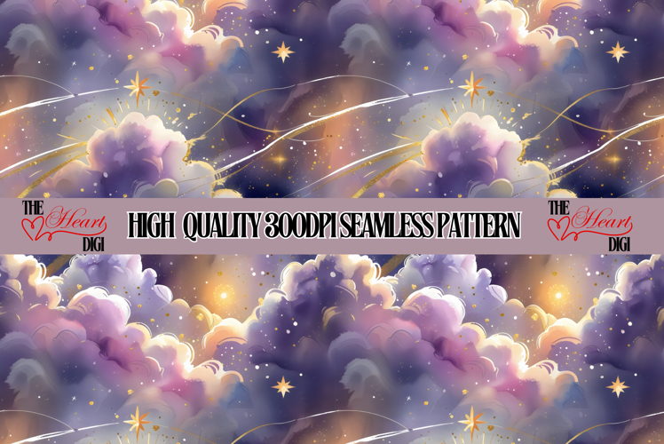 Celestial Sky Seamless Pattern, Abstract Clouds Pattern