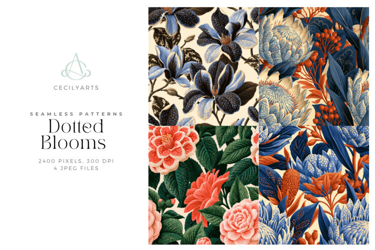 Dotted Blooms Seamless Floral Patterns example image 1