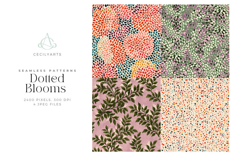 Dotted Blooms Seamless Floral Patterns example image 1