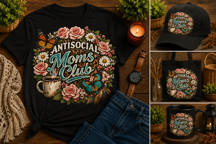 Antisocial Moms Club Floral PNG Sublimation Design