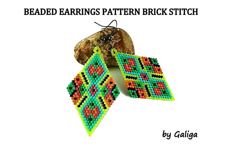 Beaded earrings pattern Brick stitch beading ethnic inspired