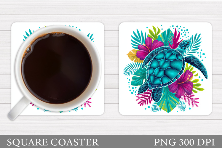 Turtle Square Coaster Design. Sea Turtle Coaster Sublimation