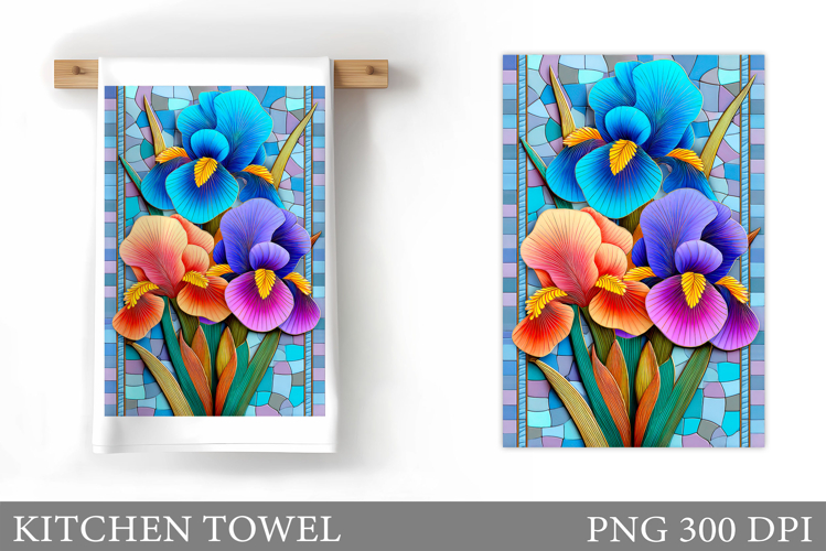 Irises Kitchen Towel. Flowers Kitchen Towel Design