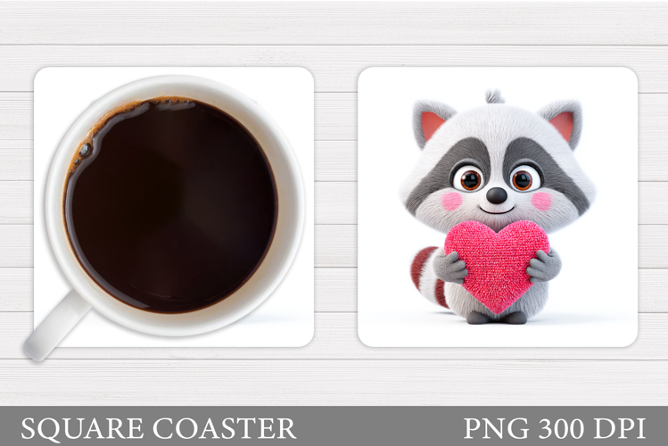 Valentines Raccoon Coaster. Cute Raccoon Coaster Design