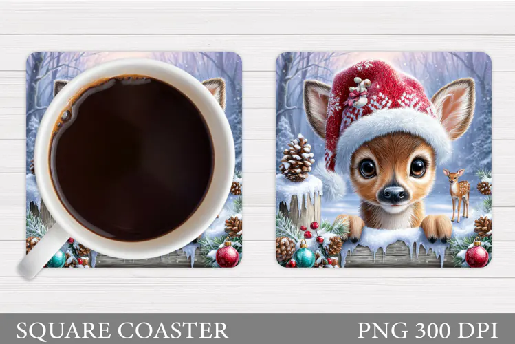 Christmas Deer Coaster Design. Christmas Coaster Sublimation
