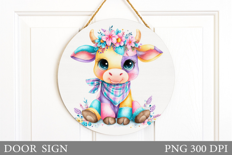Patchwork Cow Door Sign. Cute Cow Door Sign Design