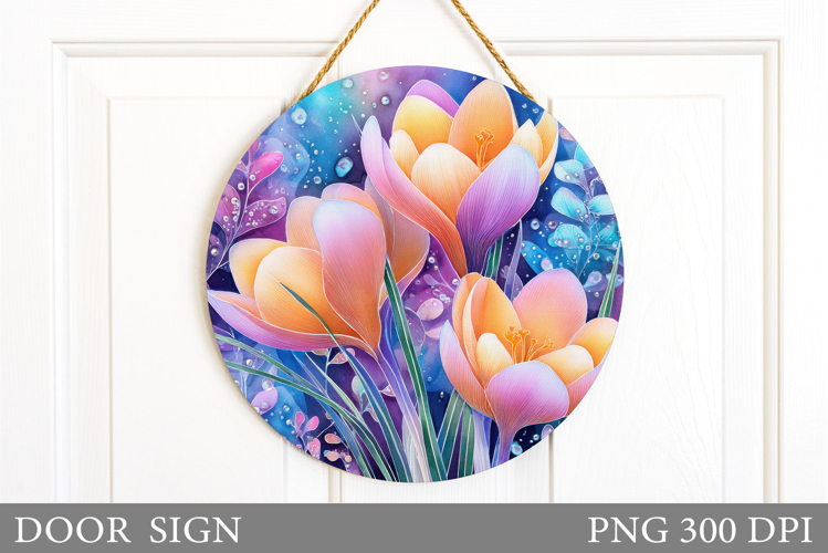 Crocus Door Sign Sublimation. Flowers Door Sign Design