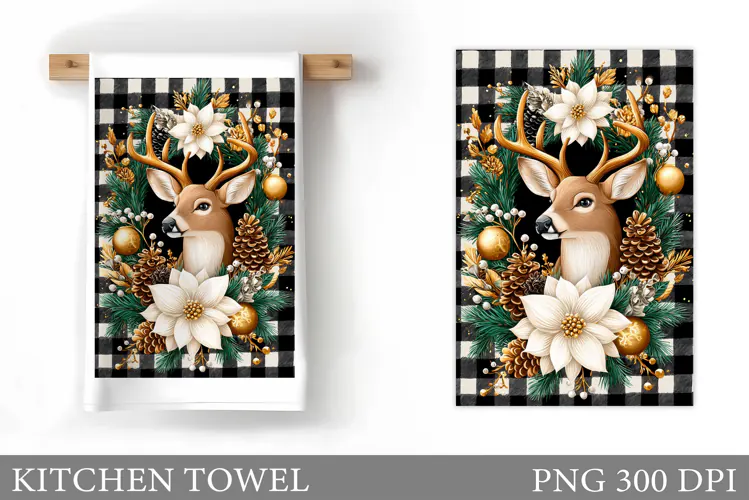 Reindeer Kitchen Towel. Christmas Kitchen Towel Design
