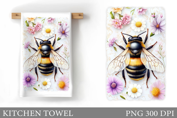 Bee Kitchen Towel Design. Flowers Kitchen Towel Sublimation