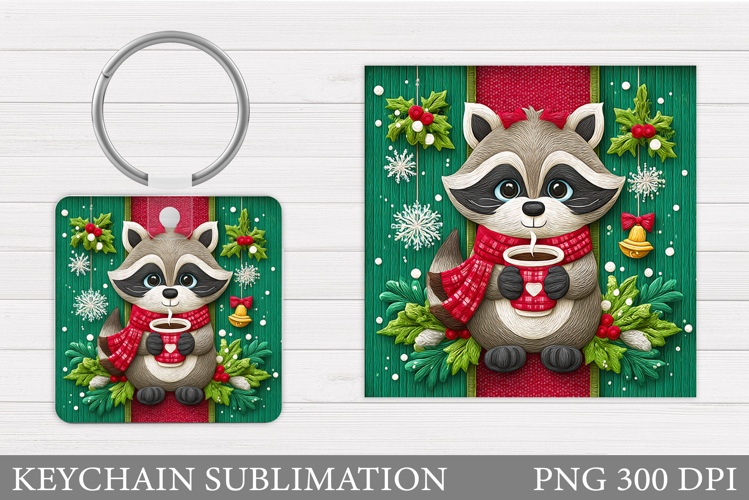 Christmas Raccoon Keychain. Christmas Keychain Sublimation