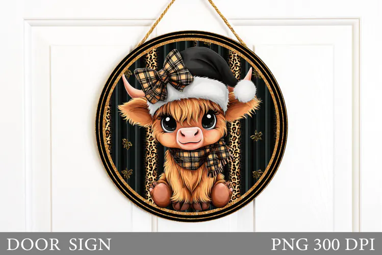 Christmas Cow Door Sign. Christmas Door Sign Sublimation