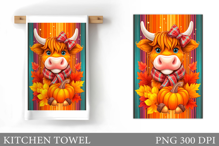 Fall Cow Kitchen Towel. Fall Kitchen Towel Sublimation
