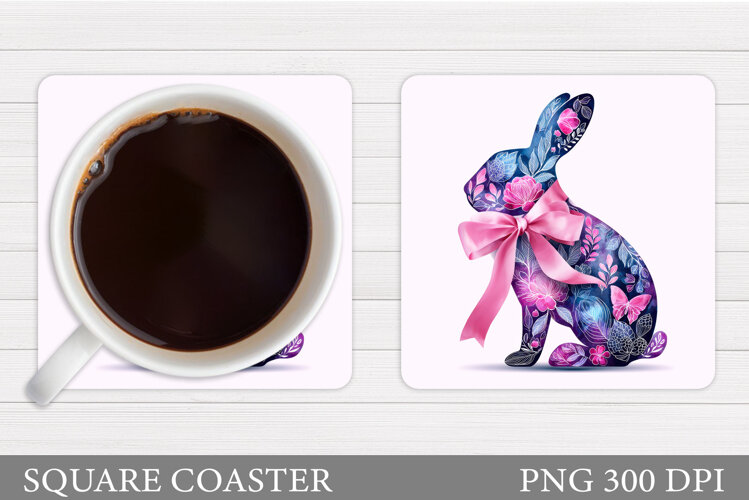 Floral Bunny Coaster. Spring Bunny Coaster Sublimation example image 1