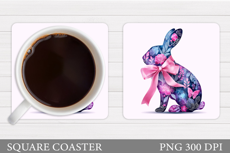 Floral Bunny Coaster. Spring Bunny Coaster Sublimation