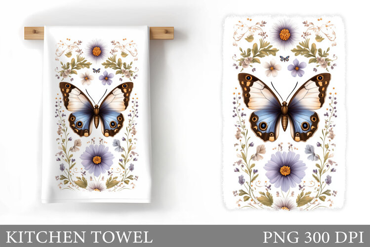 Butterfly Kitchen Towel. Flowers Kitchen Towel Sublimation example image 1