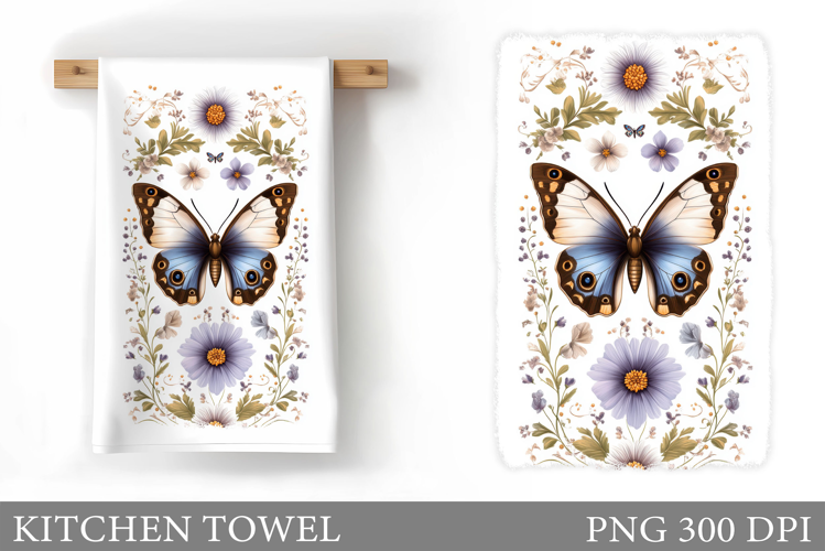 Butterfly Kitchen Towel. Flowers Kitchen Towel Sublimation