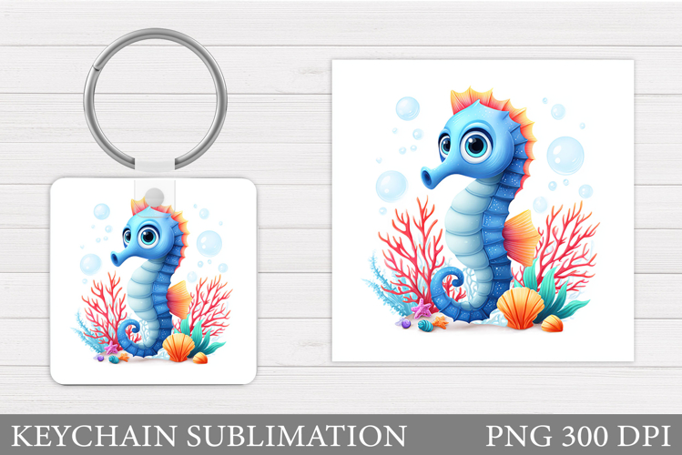 Cute Seahorse Keychain Design. Sea Keychain Sublimation example image 1