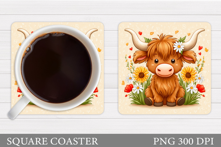 Cow Coaster Sublimation. Cow Flowers Coaster Design