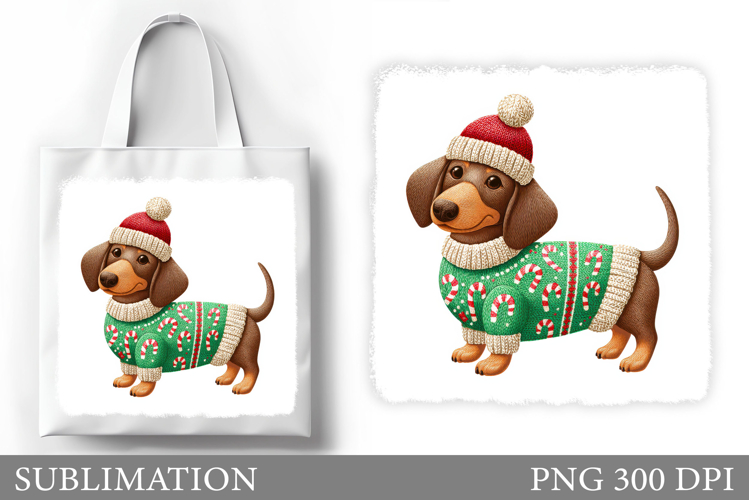 Dachshund Tote Bag Design. Christmas Tote Bag Sublimation