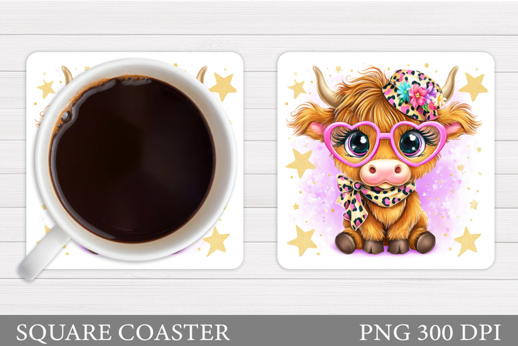 Cow Coaster Sublimation. Cow Flowers Coaster Design