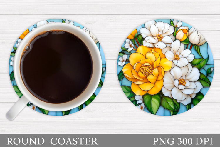 Flowers Round Coaster Sublimation. Flowers Coaster Design example image 1