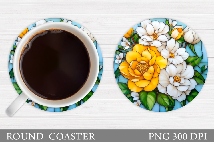 Flowers Round Coaster Sublimation. Flowers Coaster Design