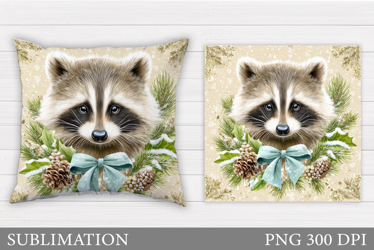 Christmas Raccoon Pillow. Christmas Pillow Sublimation