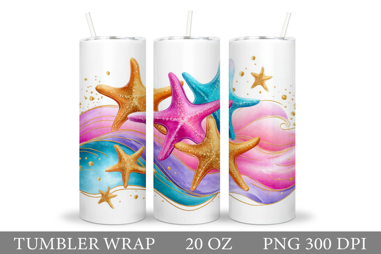 Starfish Tumbler Sublimation. Seashell Tumbler Wrap Design example image 1