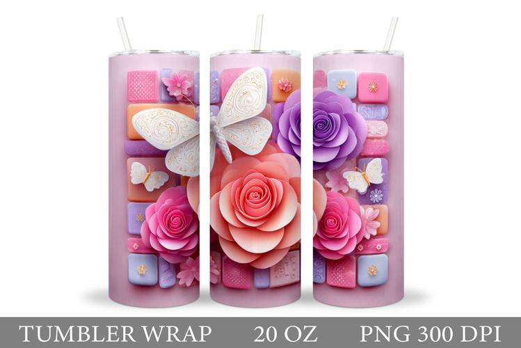 Butterfly Tumbler Sublimation. Flowers Tumbler Design