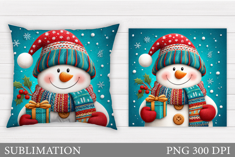 Cute Snowman Pillow Sublimation. Christmas Pillow Design