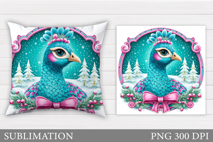 Christmas Peacock Pillow. Christmas Pillow Sublimation