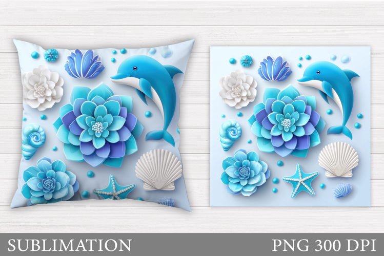 Cute Dolphin Sublimation. Sea Pillow Design