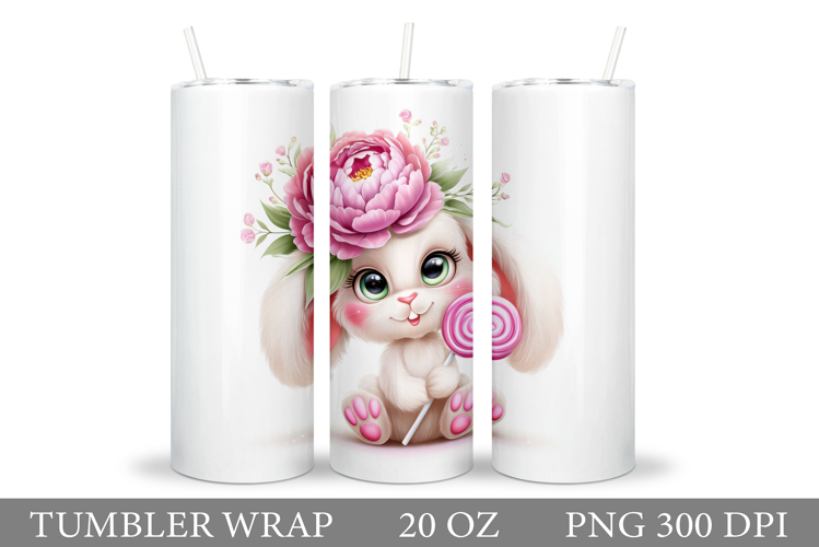 Cute Bunny Tumbler Design. Bunny Flowers Tumbler Sublimation