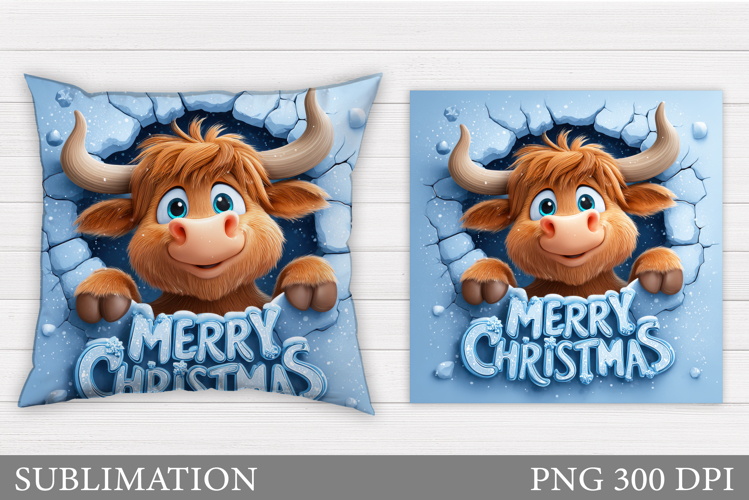 Christmas Cow Pillow Design. Christmas Pillow Sublimation