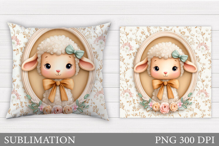 Cute Lamb Pillow Design. Lamb Flowers Pillow Sublimation example image 1