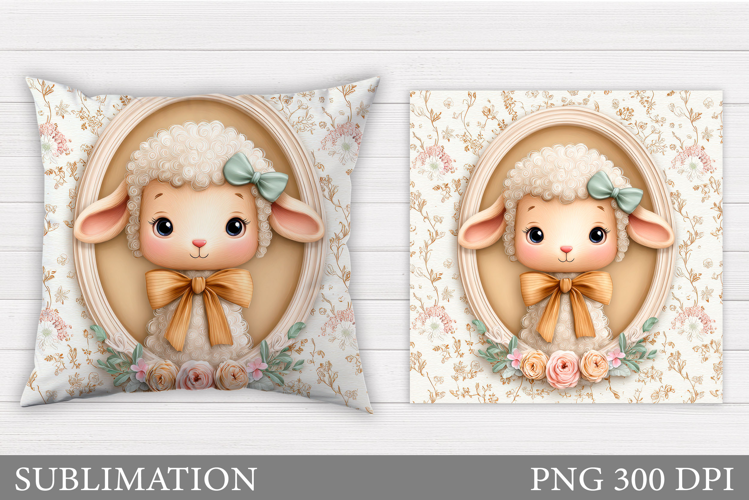Cute Lamb Pillow Design. Lamb Flowers Pillow Sublimation