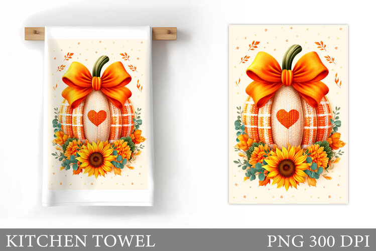 Fall Pumpkin Kitchen Towel. Fall Kitchen Towel Sublimation example image 1