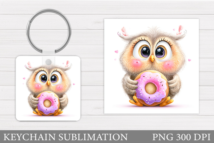 Valentines Owl Keychain. Cute Owl Keychain Sublimation