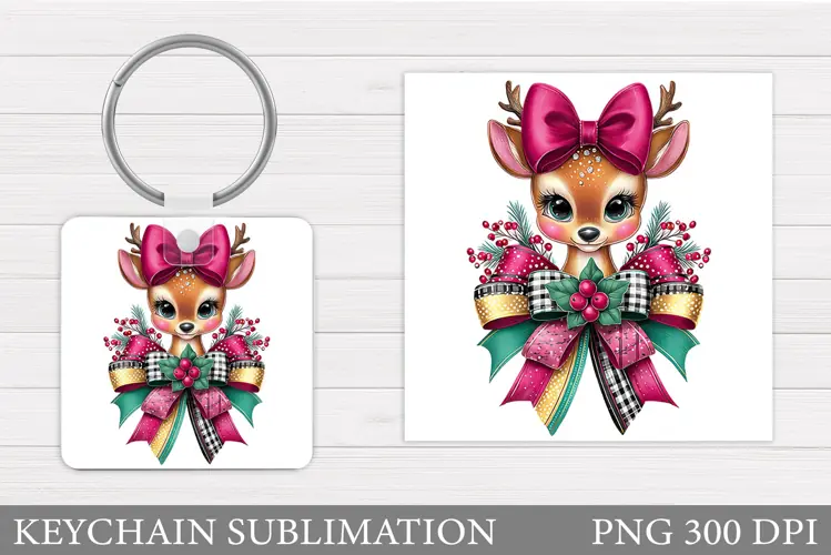 Christmas Deer Keychain. Christmas Keychain Sublimation