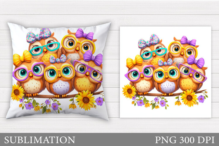 Cute Owls Pillow Design. Cute Owls Sublimation example image 1