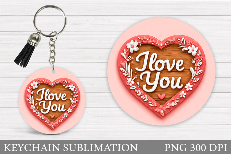 Heart Keychain Design. Valentine Keychain Sublimation