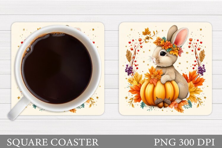 Fall Bunny Coaster Design. Fall Coaster Sublimation example image 1