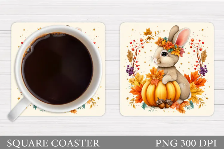 Fall Bunny Coaster Design. Fall Coaster Sublimation